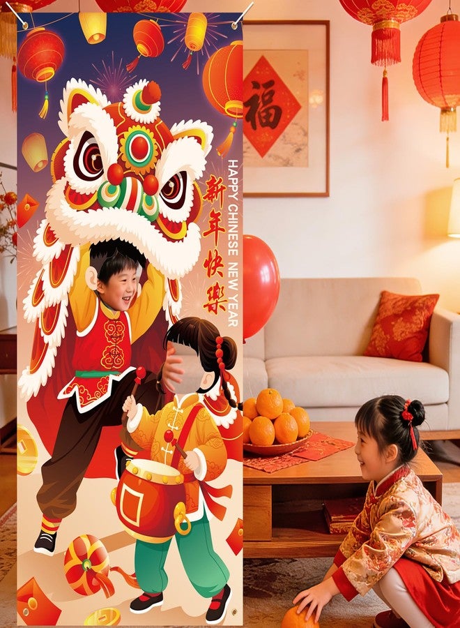 HOWAF Chinese New Year Photo Door Banner, 2026 Horse Year Photo Banner for Lunar New Year Party Decorations, 2026 Year of the Horse Photography Sign, Lion Dancing Photo Props Banners - Image 5